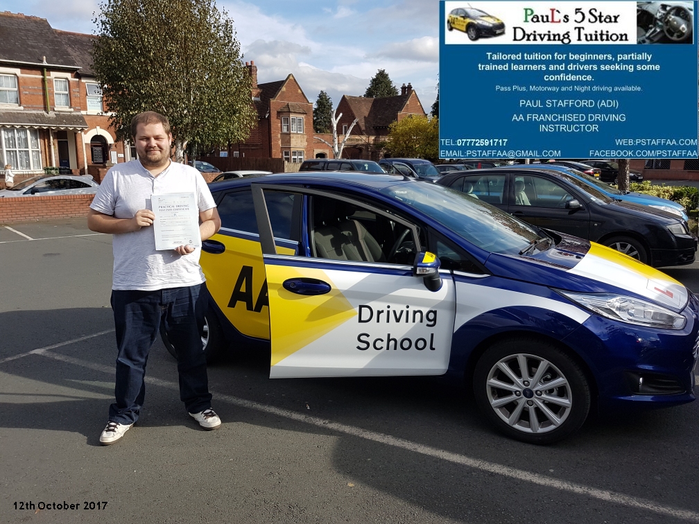 First time test pass pupil will barker with paul;s 5 star driving tuition